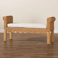Reiko Handcrafted Natural Rattan Bench with Scalloped Design Boho Farmhouse Seating for Entryway, Bedroom, or Living Room