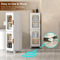 Slim Kitchen Pantry Storage Cabinet with Doors and Shelves, 3 Tiers Plastic Narrow Storage Organizer Collapsible