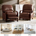 Set of 2 Alex Mid Century Modern Genuine Leather Manual Recliners with Curved Wooden Arms
