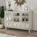 Mirrored Buffet Cabinet with Glass Doors and Silver Handles 3 Door Sideboard for Living Room, Hallway, and Dining Room