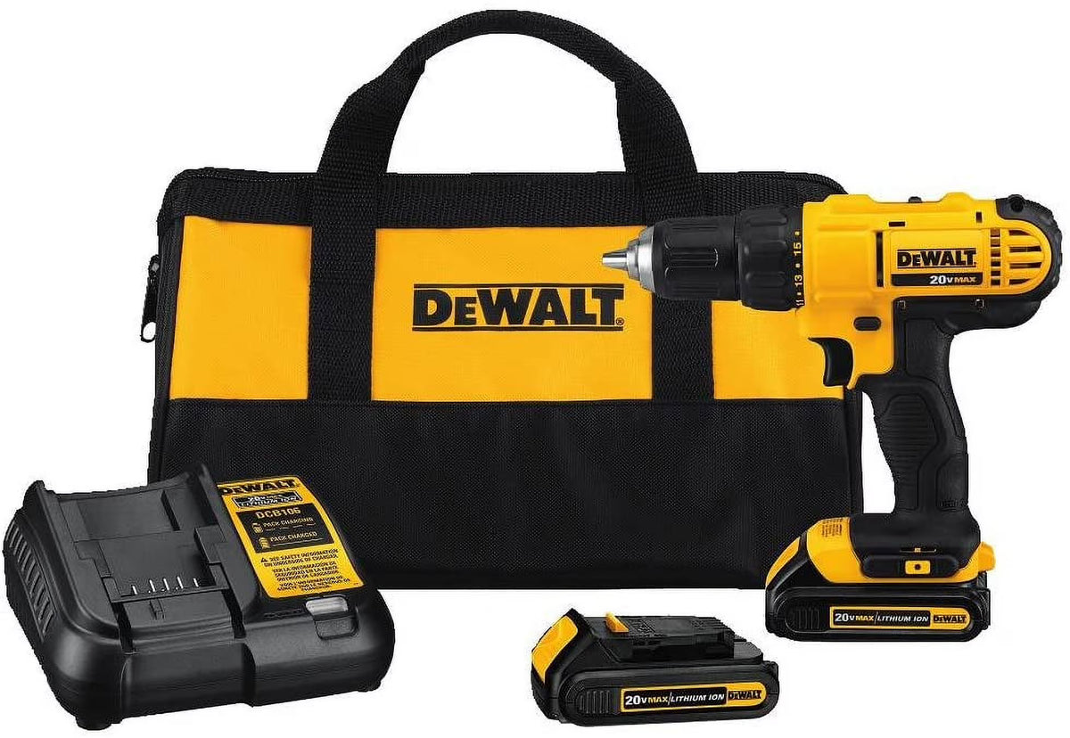 DEWALT 20V Max Cordless Drill/Driver Kit, Compact, 1/2 Inch (DCD771C2), Yellow