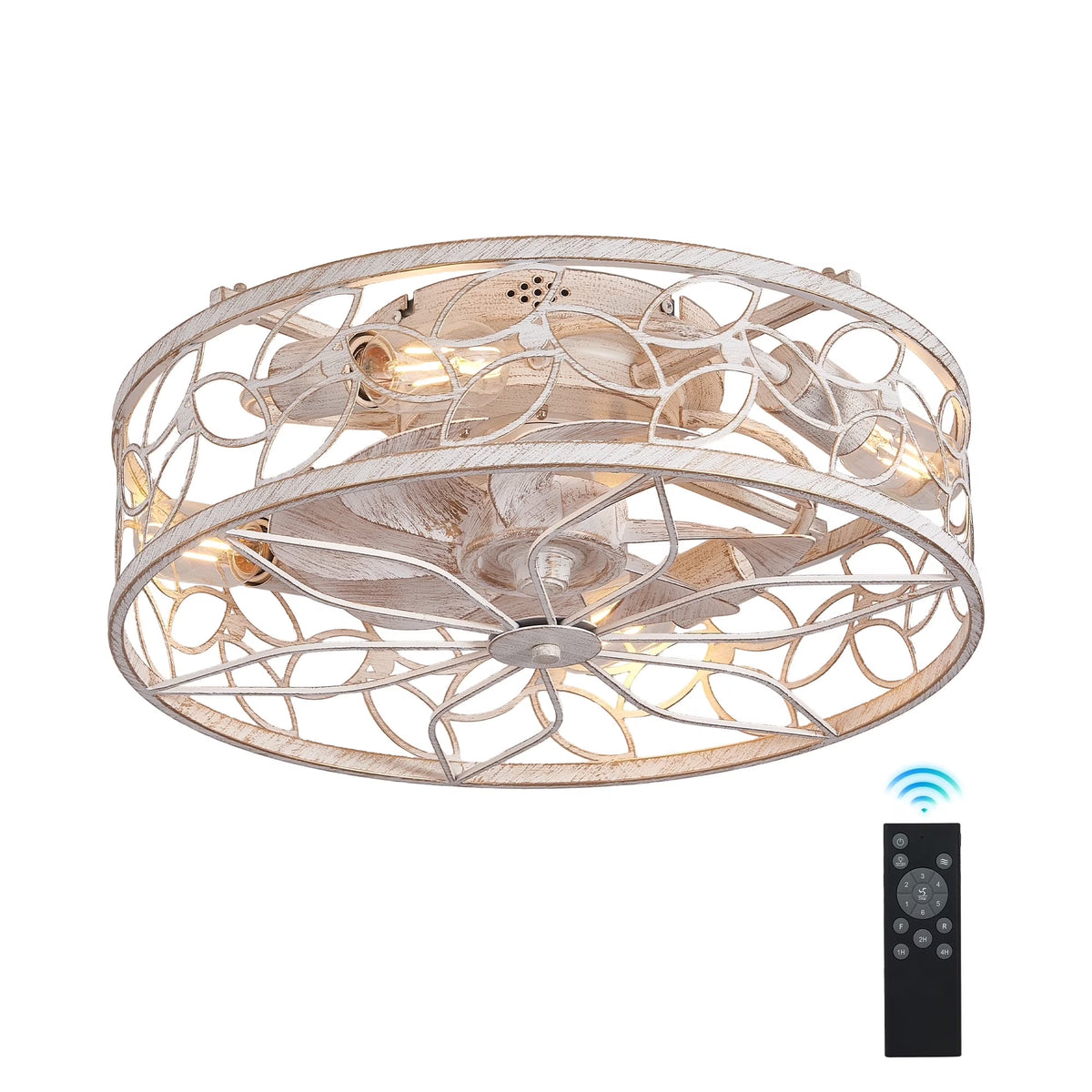 QHTX 18 Inch White Vintage Caged Ceiling Fan with Remote Control